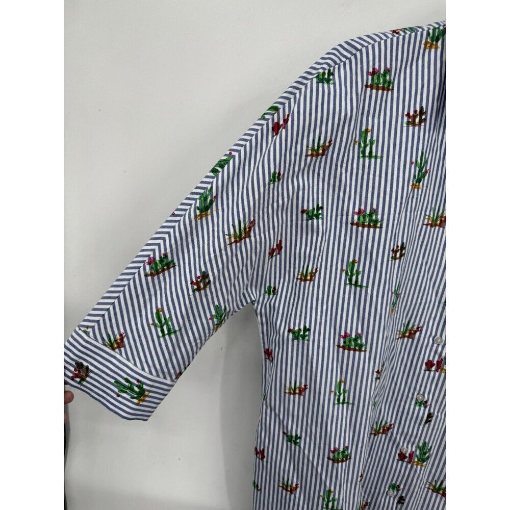 Zara Trafaluc Shirt Women XS Blue Striped Button Front Novelty Cactus Print - Picture 7 of 8